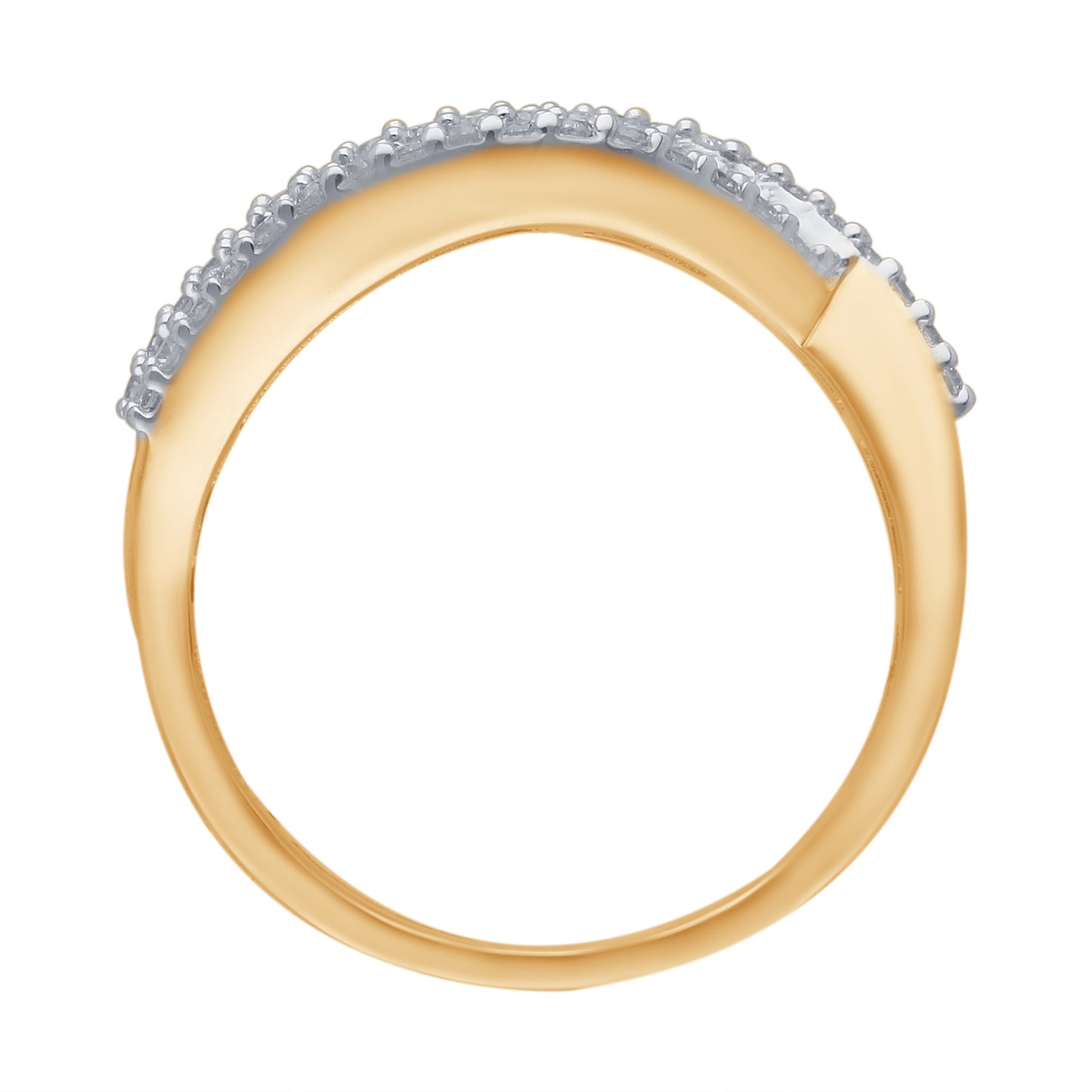 Kallati Channel Set Round Ruby & 1/3 ct. tw. Diamond Bypass Ring in 14K Yellow Gold close-up detail