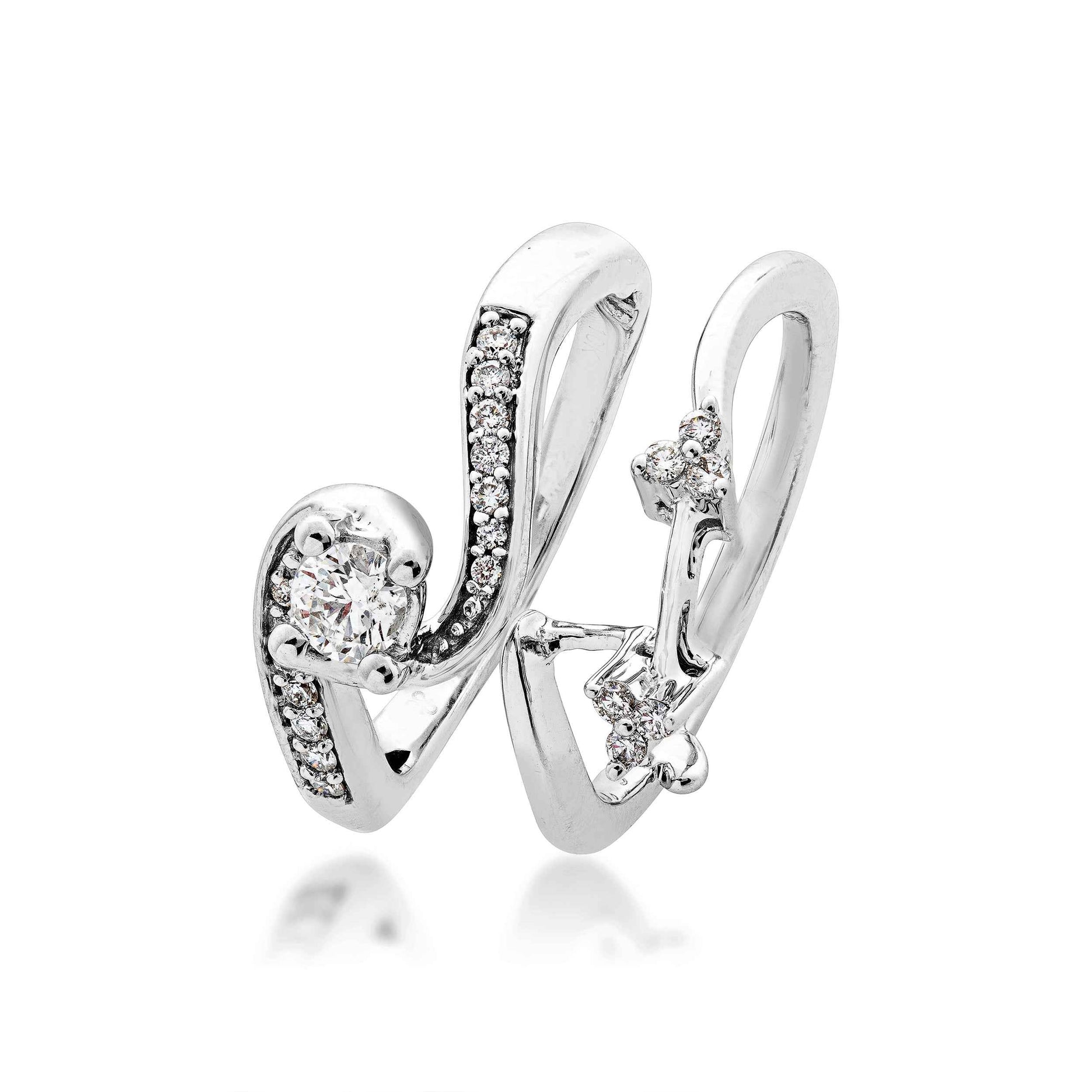 True Promise 1/4 ct. Round Brilliant Diamond Wedding Set with 1/5 ct. Diamond Swirl Accent Band in 10K White close-up detail