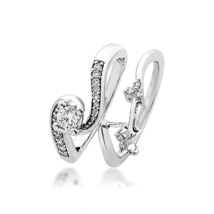 True Promise 1/4 ct. Round Brilliant Diamond Wedding Set with 1/5 ct. Diamond Swirl Accent Band in 10K White close-up detail