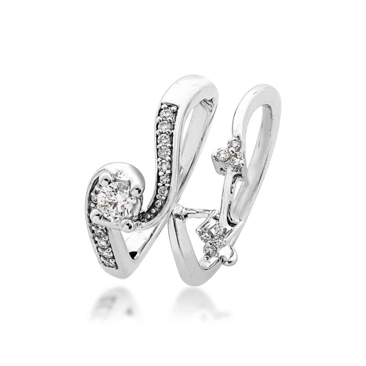 True Promise 1/4 ct. Round Brilliant Diamond Wedding Set with 1/5 ct. Diamond Swirl Accent Band in 10K White close-up detail