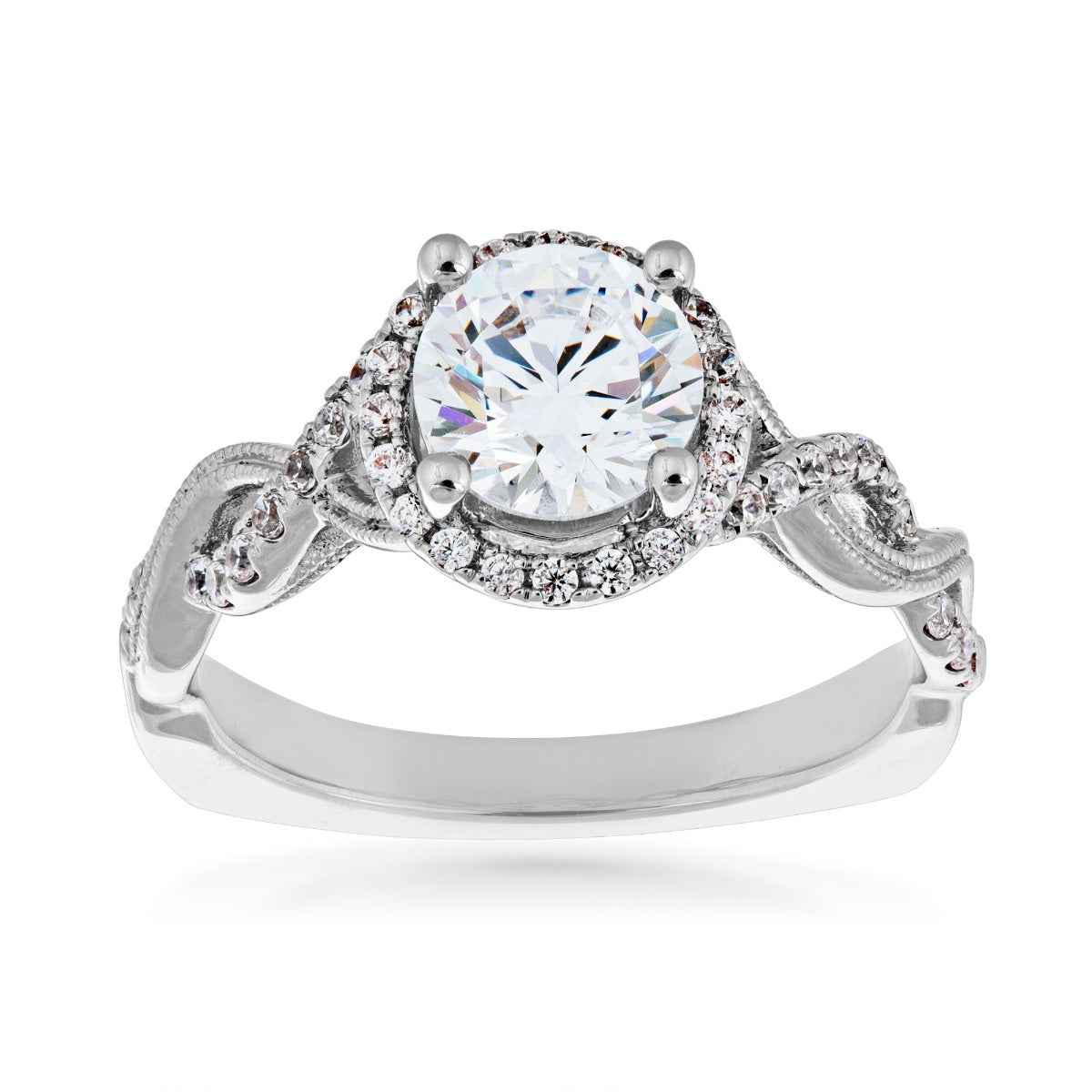 Valina 1/4 ct. tw. Diamond Halo Semi-Mount Engagement Ring with Twist Milgrain Shank in 14K White Gold