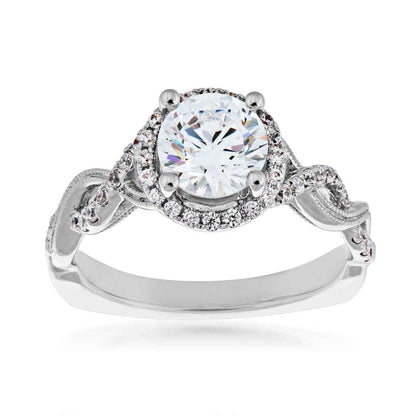 Valina 1/4 ct. tw. Diamond Halo Semi-Mount Engagement Ring with Twist Milgrain Shank in 14K White Gold