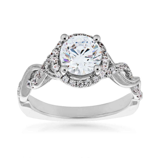 Valina 1/4 ct. tw. Diamond Halo Semi-Mount Engagement Ring with Twist Milgrain Shank in 14K White Gold