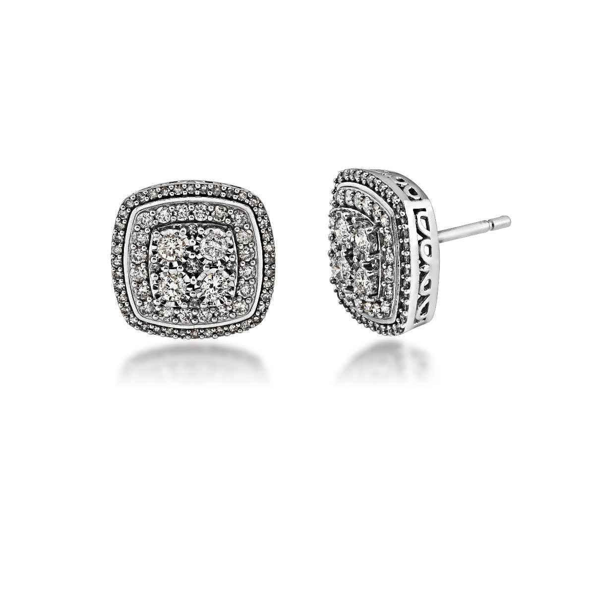 Fairytale Diamonds 1 ct. tw. Diamond Cluster Earrings in 10K White Gold