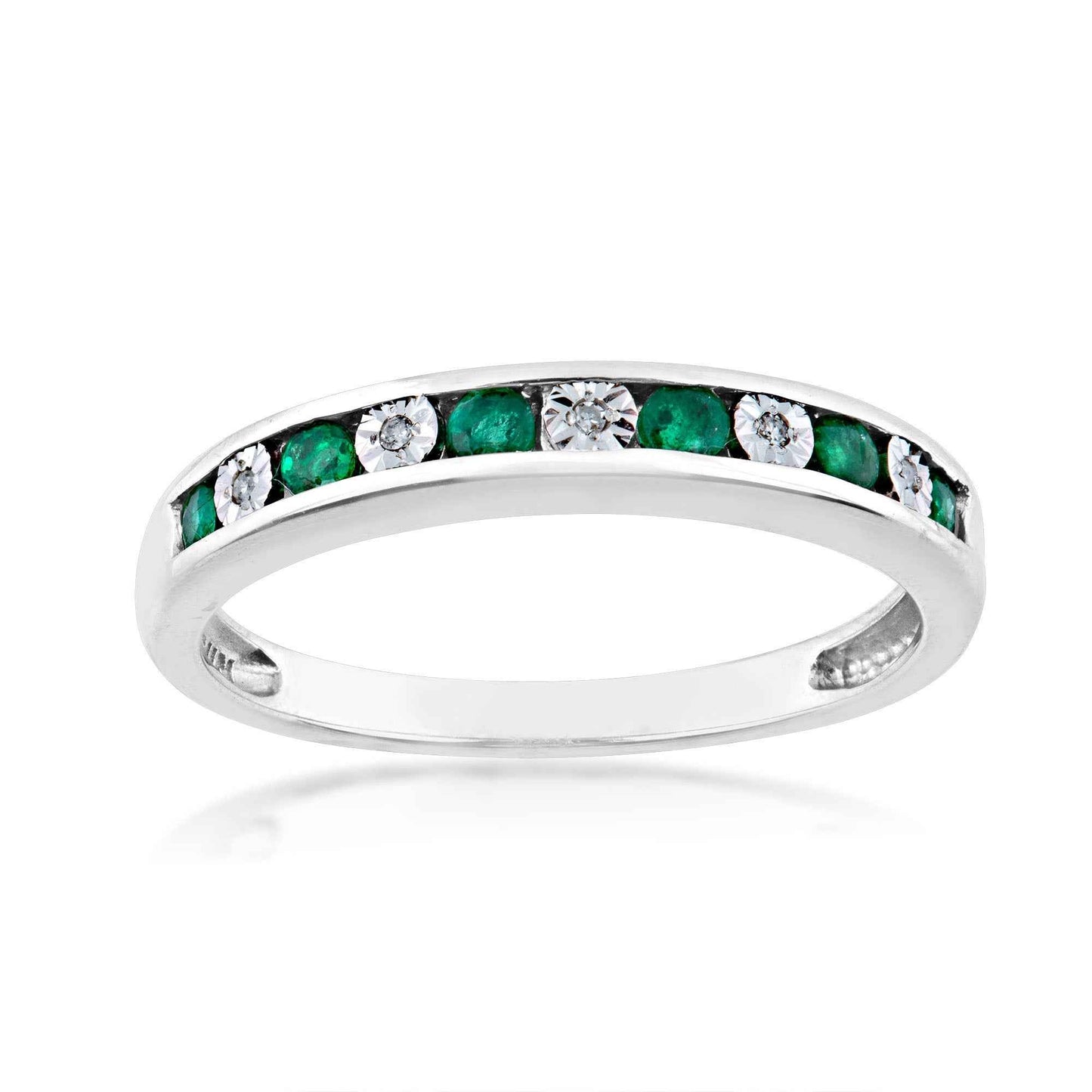 Genuine Round Emerald and .015 ct. tw. Diamond Channel Set Fashion Ring in 10K White Gold