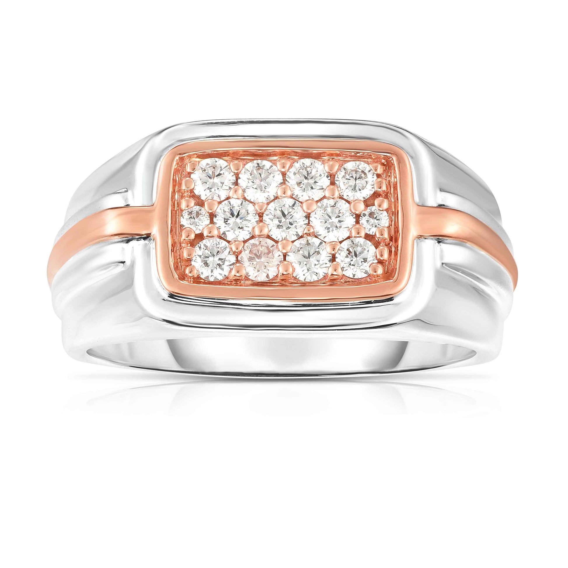 1/2 ct. tw. Men's Round Diamond Cluster Wedding Band in Polished 14K White & Pink Gold