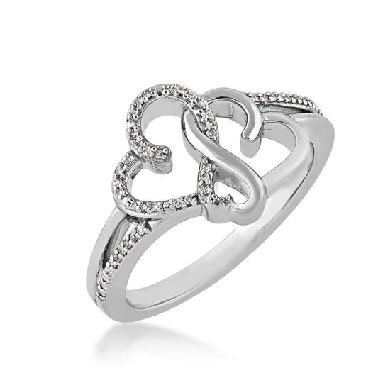 Infinite Love Diamond Accent Triple Heart Ring in Sterling Silver front view