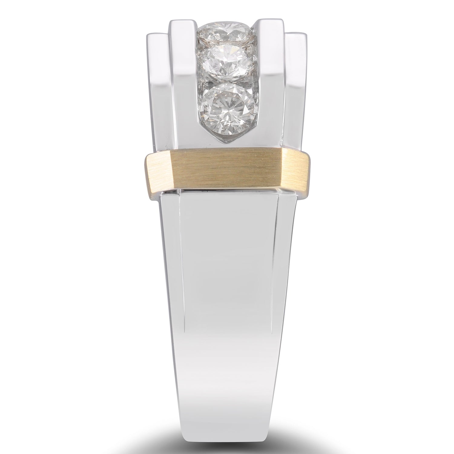 1 ct. tw. Men's Round Brilliant Channel-Set Diamond Hexagon Inspired Wedding Band in 10K White & Yellow Gold front view