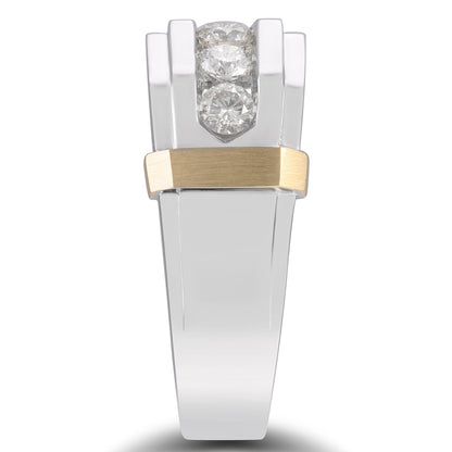 1 ct. tw. Men's Round Brilliant Channel-Set Diamond Hexagon Inspired Wedding Band in 10K White & Yellow Gold front view