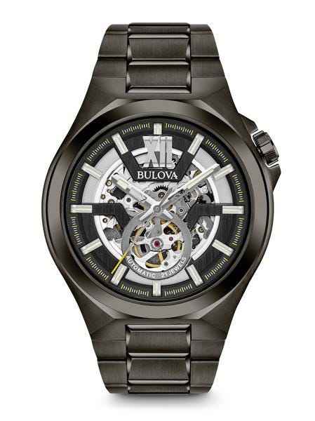 Bulova Classic Automatic Collection Men's Sport Skeleton Movement Dial Watch with Exhibition Caseback in Black Stainless