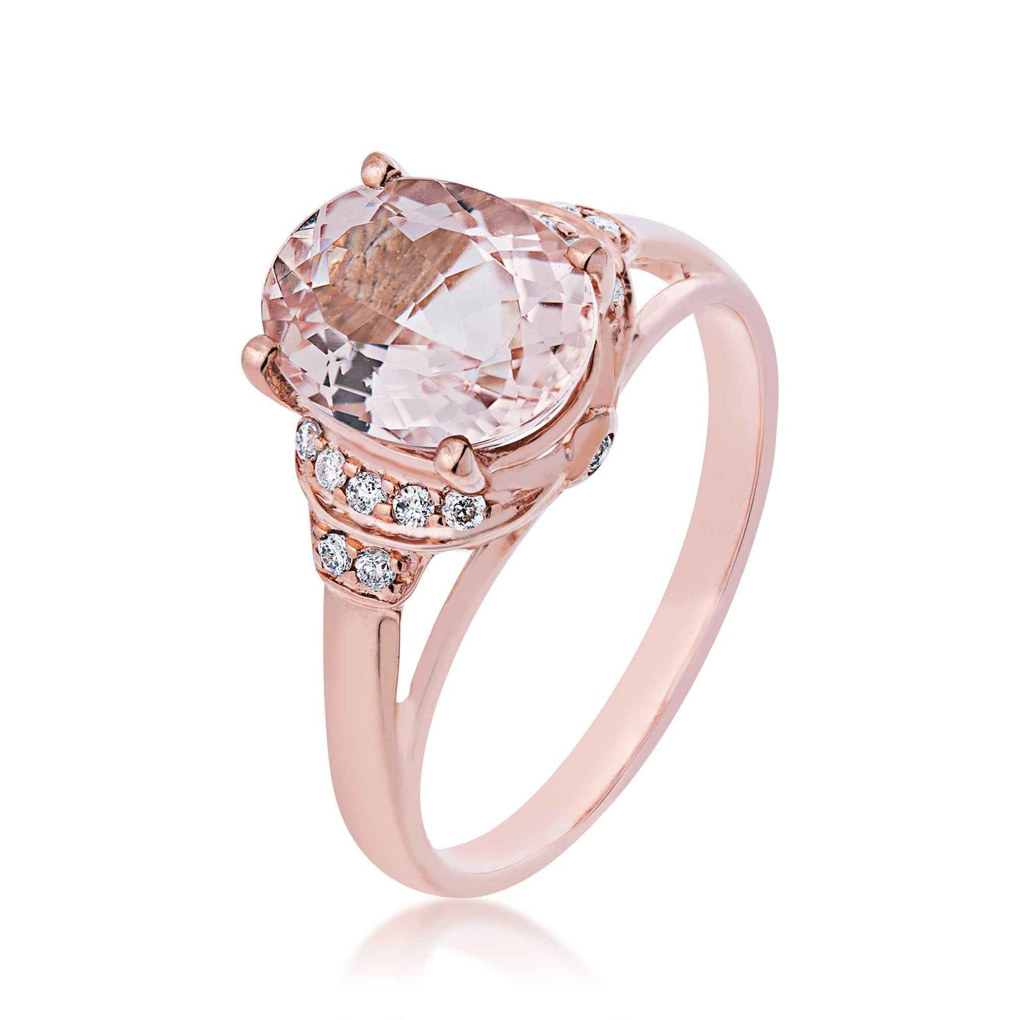 Genuine Oval Morganite Fashion Ring with 1/10 ct. tw. Diamond Accents in 10K Pink Gold front view