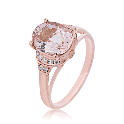 Genuine Oval Morganite Fashion Ring with 1/10 ct. tw. Diamond Accents in 10K Pink Gold front view