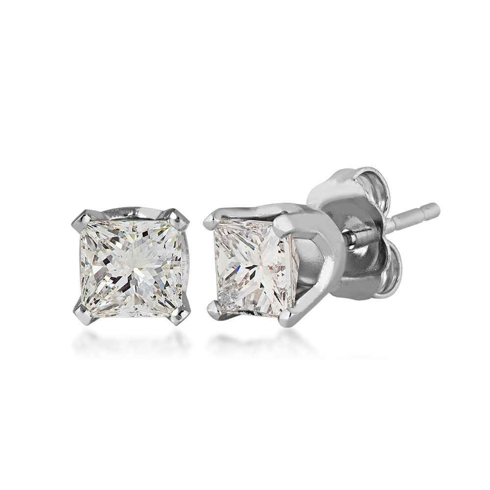 1/3 ct. tw. Princess Cut Diamond Stud Earrings in 14 Kt. White Gold