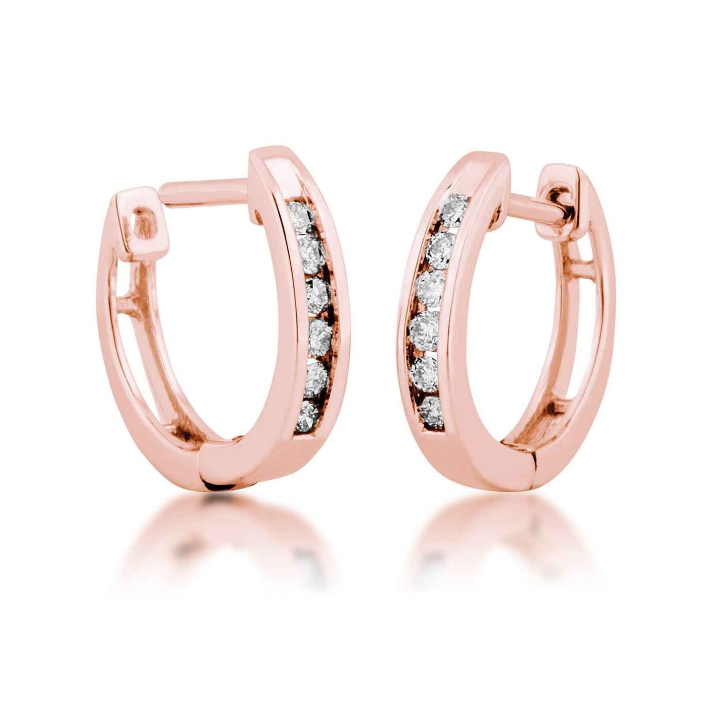 1/8 ct. tw. Round Open Channel Set Diamond Huggie Hoop Earrings in 10K Pink Gold