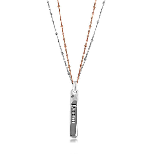 'Dream' Double Chain Bar Pendant in Two-Tone Sterling Silver