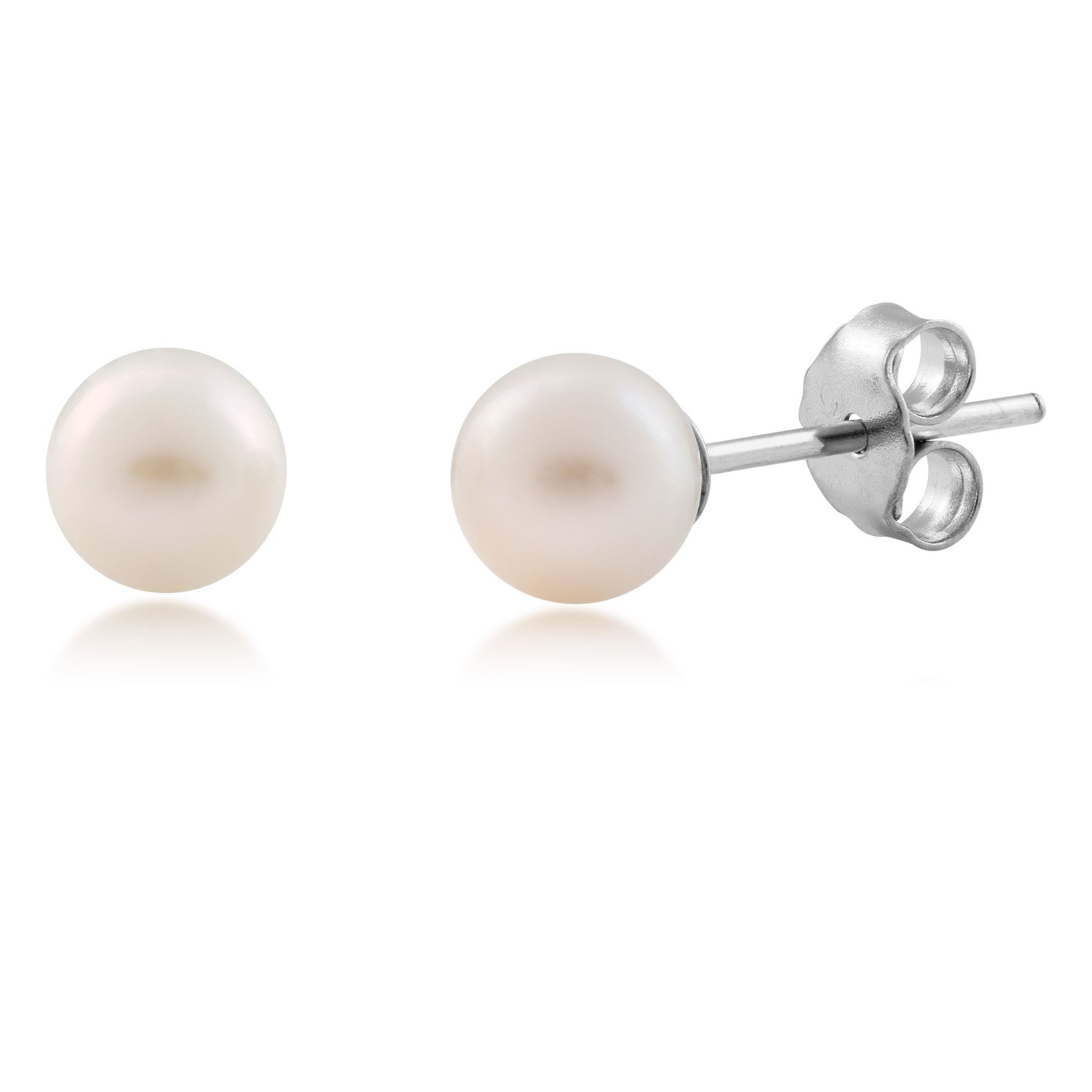 Ladies' 5mm Pearl Stud Earrings in 14K White Gold