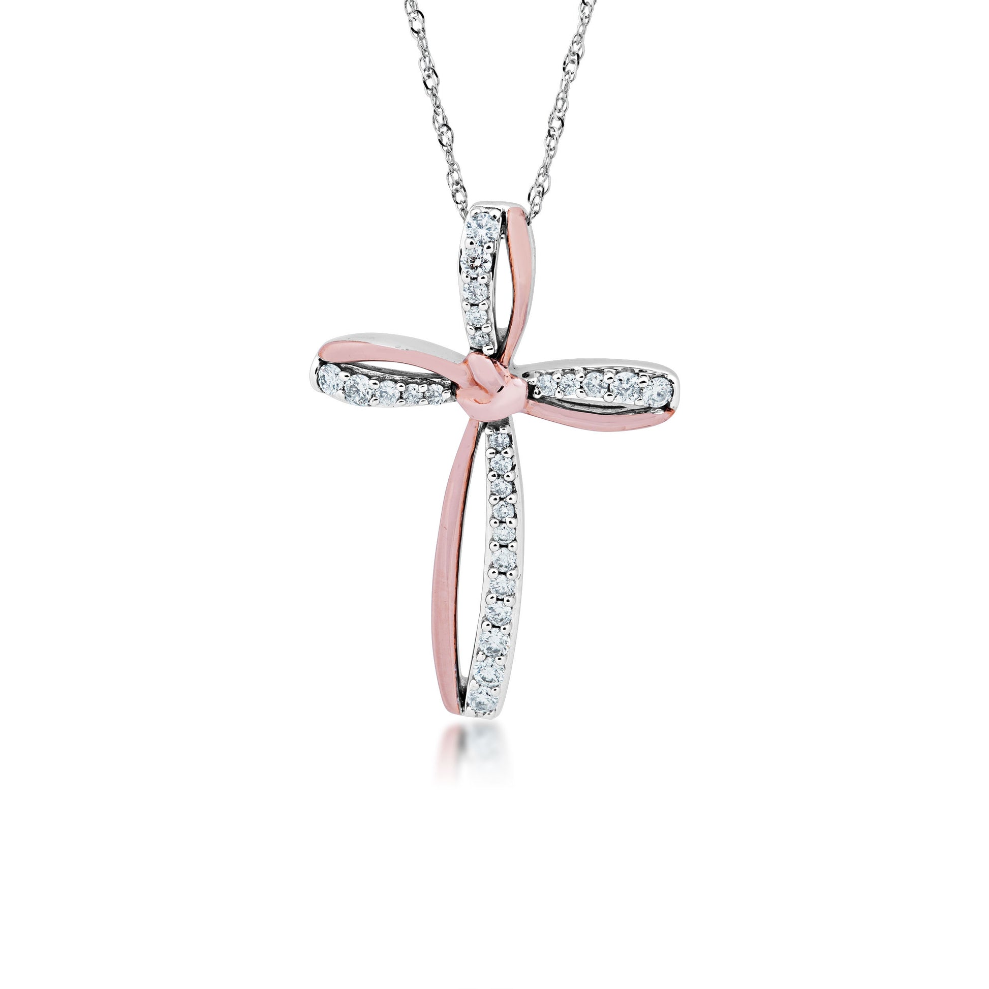 1/5 ct. tw. Diamond Cross Pendant with Center Knot in 10K White and Pink Gold