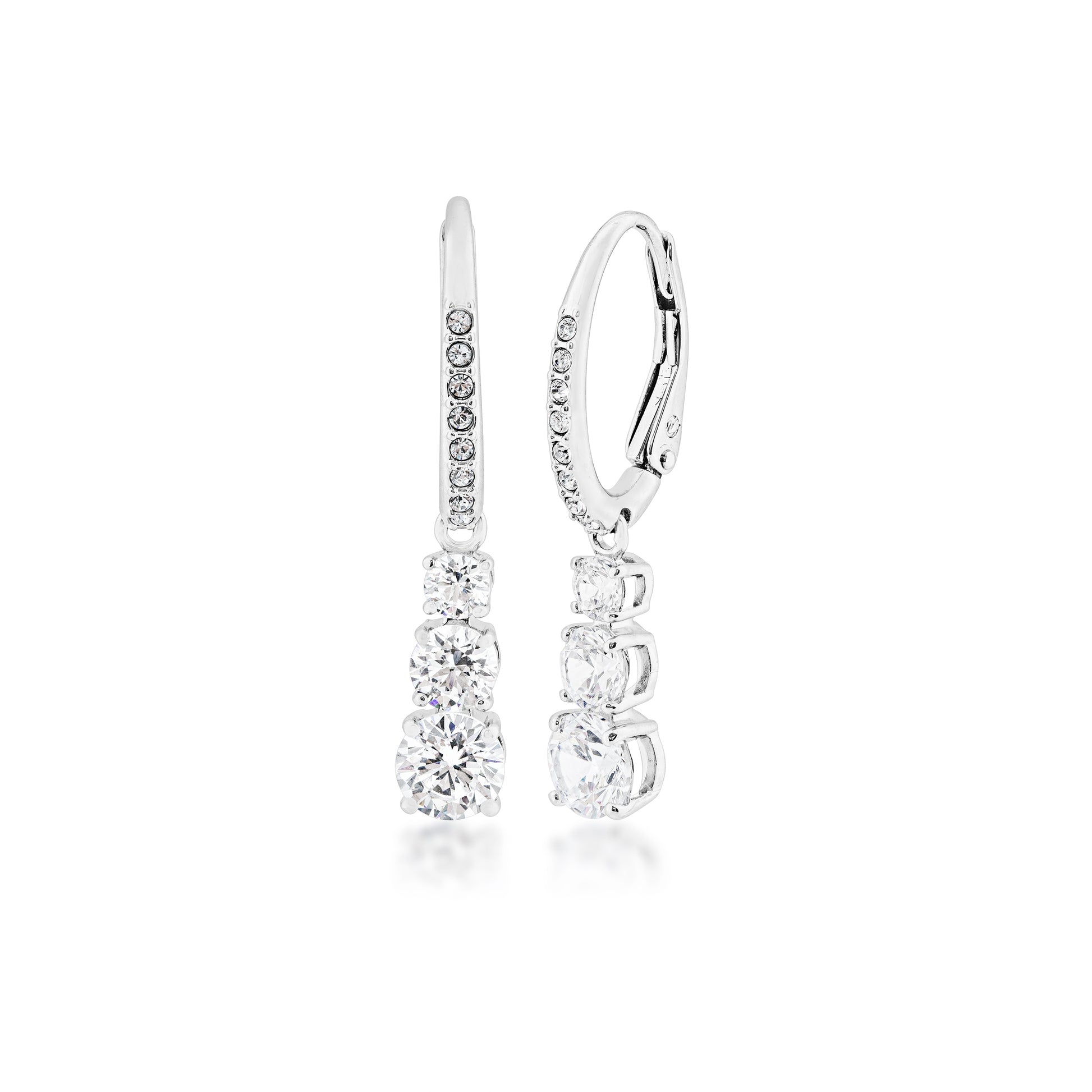 Swarovski Attract Trilogy Collection White Crystal Dangle Earrings in Rhodium Plating