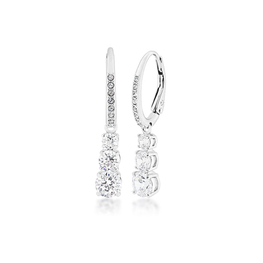 Swarovski Attract Trilogy Collection White Crystal Dangle Earrings in Rhodium Plating