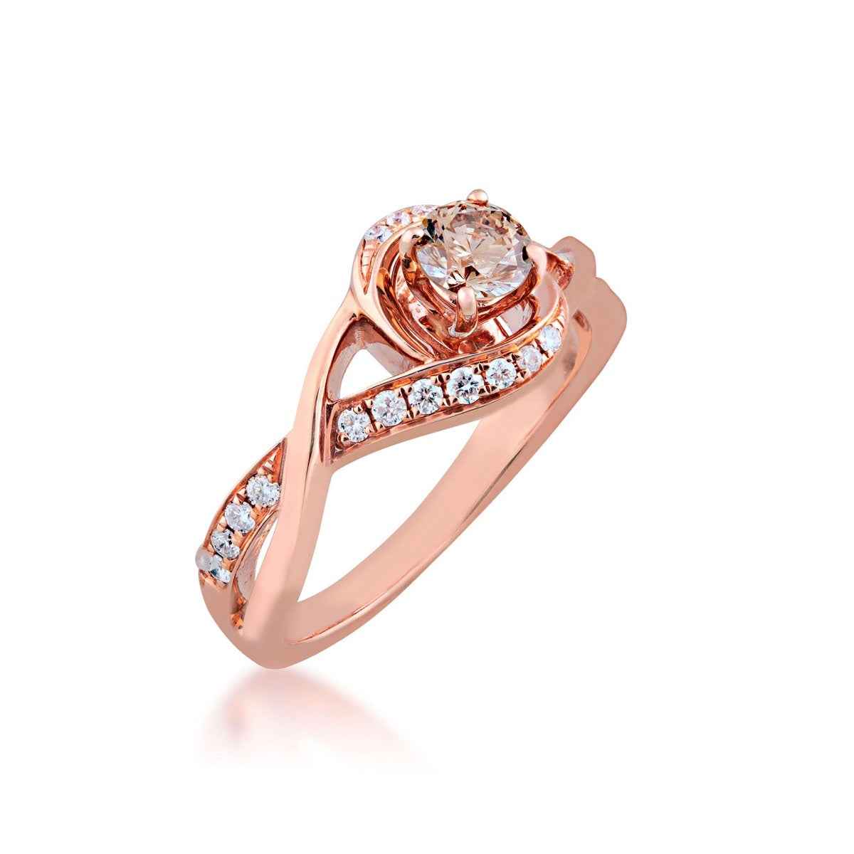 Mocha Lux 3/8 ct. tw. Round Mocha Diamond Engagement Ring with White Diamond Accented Wrap Band in 14K Pink Gold front view