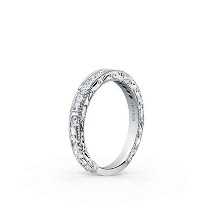 Kirk Kara 1/5 ct. tw. Round Diamond Wedding Band with Filigree Detailing and Vintage Carved Design in 18K White front view