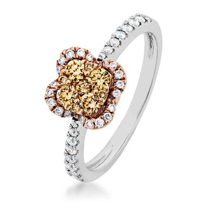 Love in Color 5/8 ct. tw. Natural Yellow Pink & White Diamond Ring in 14K Tri-Tone Gold front view