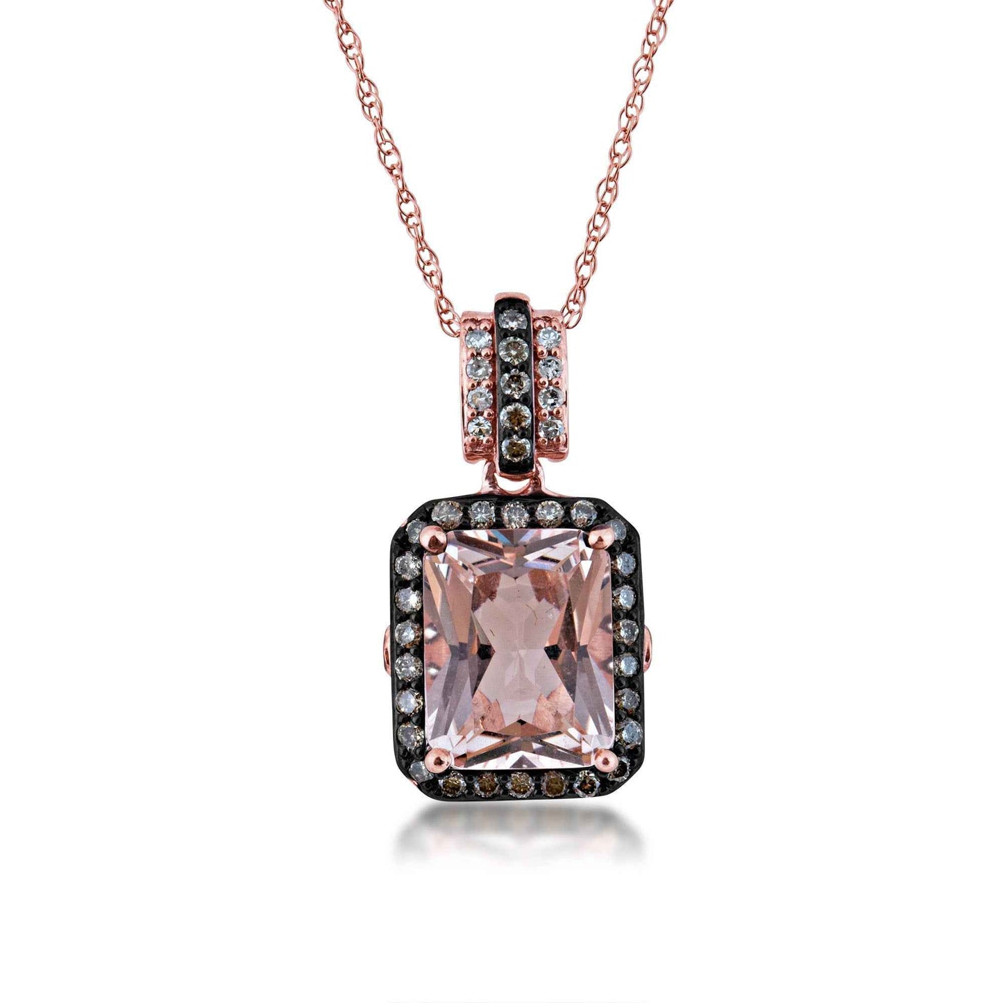 Impulse Collection Genuine Radiant Cut Pink Morganite Fashion Pendant with 1/4 ct. tw. Mocha & White Diamonds in 10K Pink