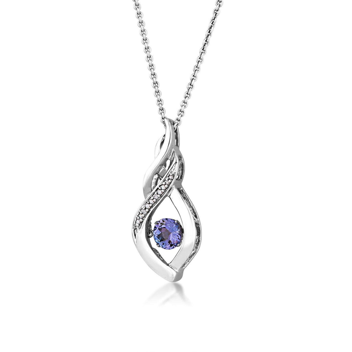 Genuine Round Twinkling Tanzanite Pendant with Diamond Accents in Sterling Silver