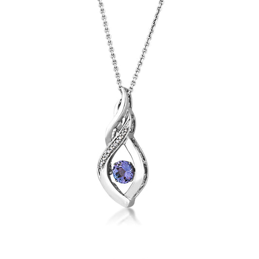 Genuine Round Twinkling Tanzanite Pendant with Diamond Accents in Sterling Silver