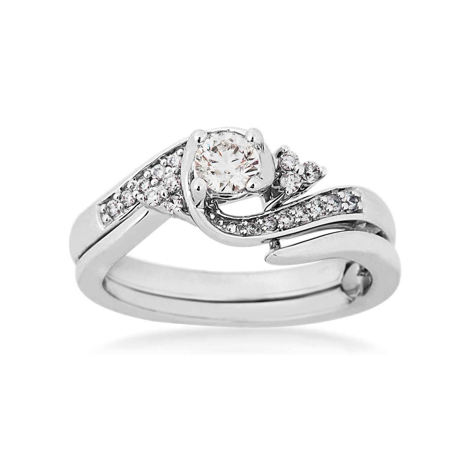 True Promise 1/4 ct. Round Brilliant Diamond Wedding Set with 1/5 ct. Diamond Swirl Accent Band in 10K White Gold