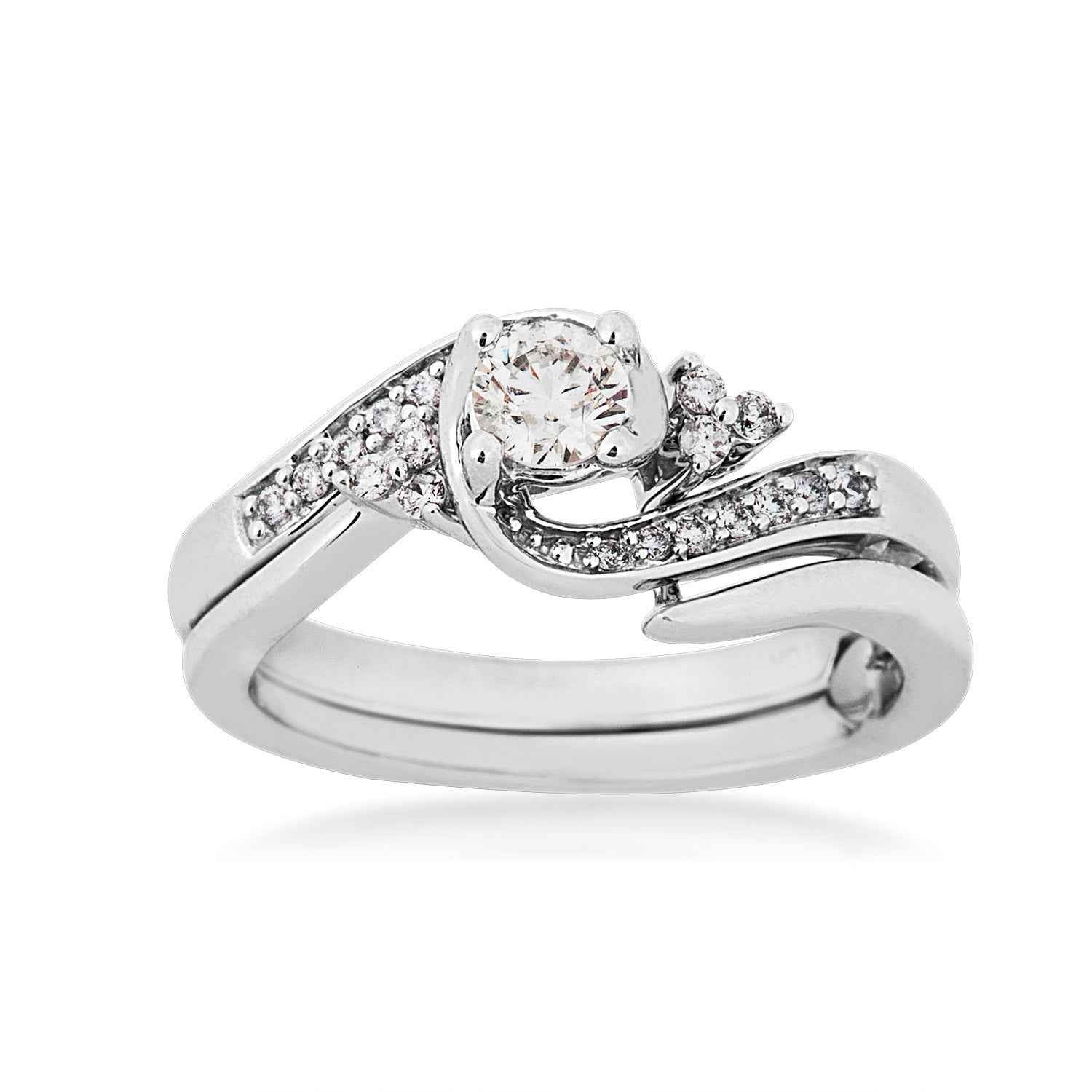 True Promise 1/4 ct. Round Brilliant Diamond Wedding Set with 1/5 ct. Diamond Swirl Accent Band in 10K White Gold