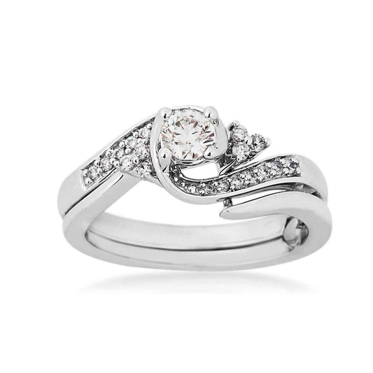 True Promise 1/4 ct. Round Brilliant Diamond Wedding Set with 1/5 ct. Diamond Swirl Accent Band in 10K White Gold