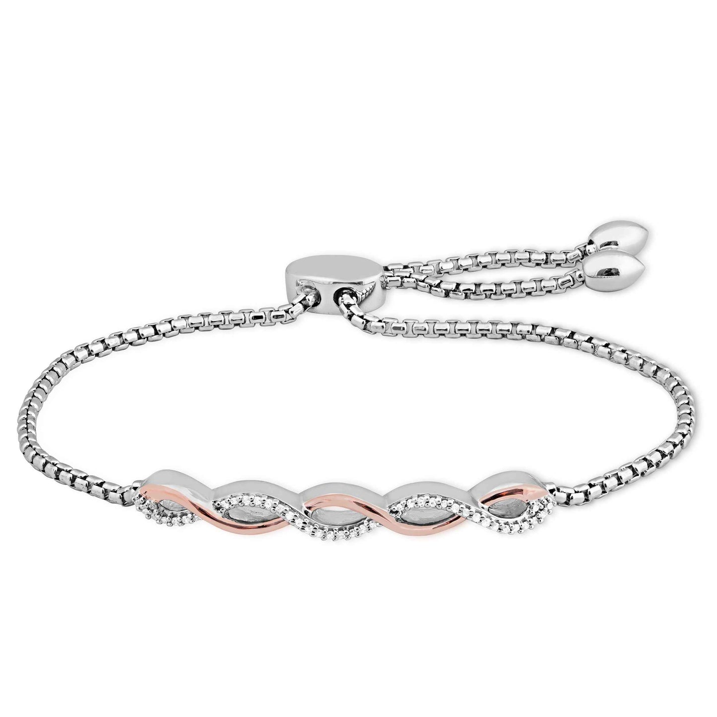 1/10 ct. tw. Diamond Pave Infinity Twist Bolo Bracelet in Sterling Silver & 10K Pink Gold