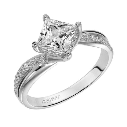Artcarved Contemporary 1/6 ct. tw. Princess Cut Semi-Mount Diamond Engagement Ring in 14K White Gold front view