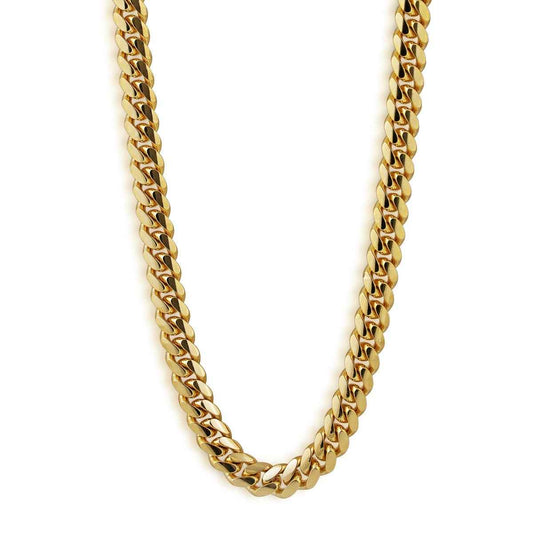 7.6mm 24-inch Solid Tight Link Miami Cuban Chain Necklace in 10K Yellow Gold
