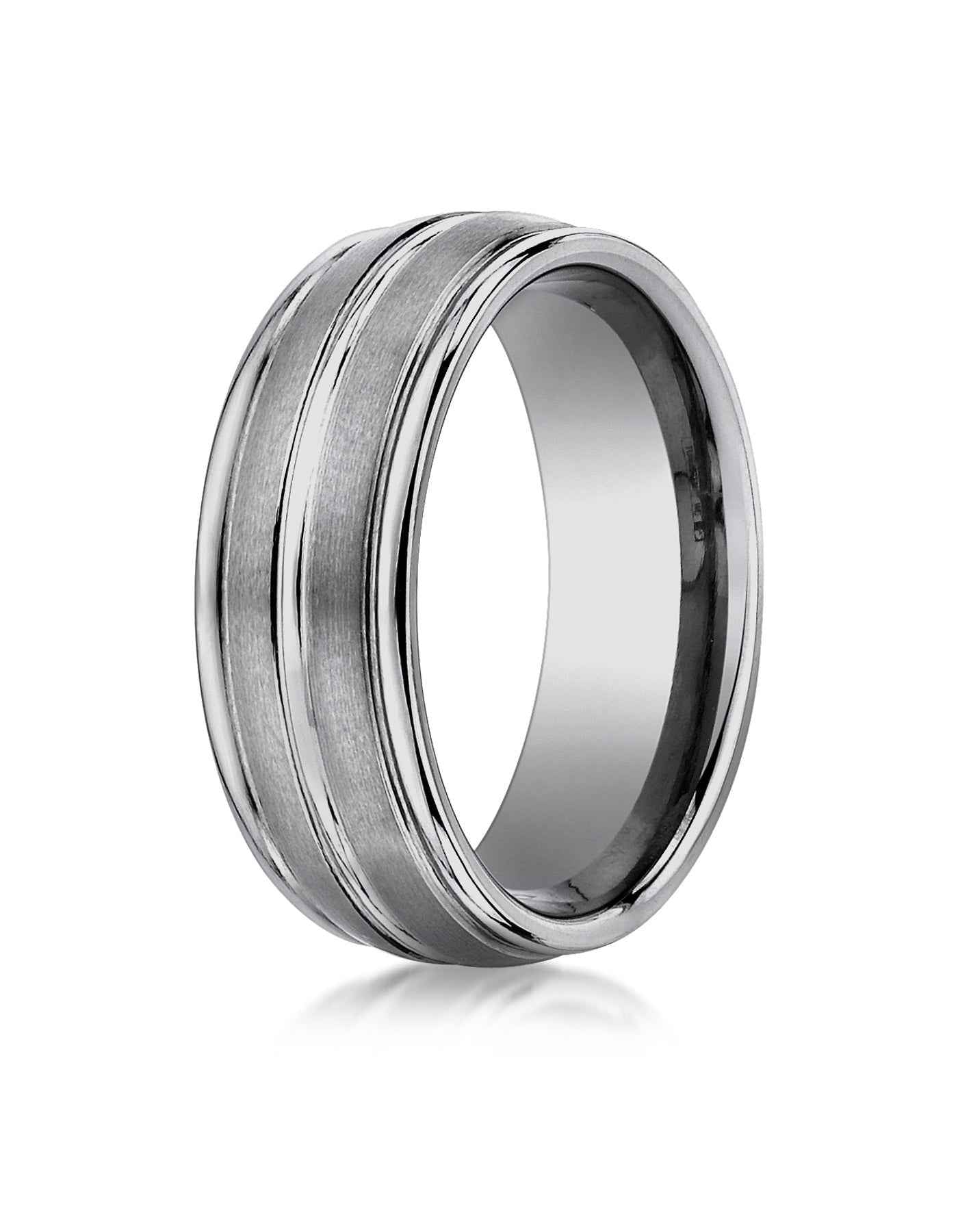 BENCHMARK Mens 8MM Tungsten Wedding Band with Polished and Brushed Finish close-up detail