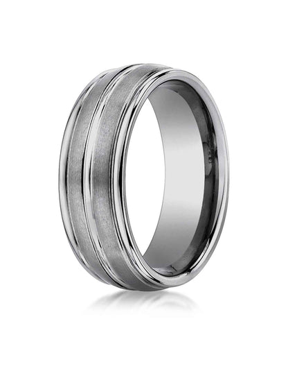 BENCHMARK Mens 8MM Tungsten Wedding Band with Polished and Brushed Finish close-up detail