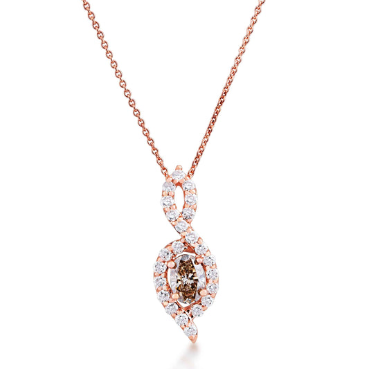 Mocha Lux 5/8 ct. tw. Oval Mocha Pendant with White Diamond Twist Accent in 14K Pink Gold