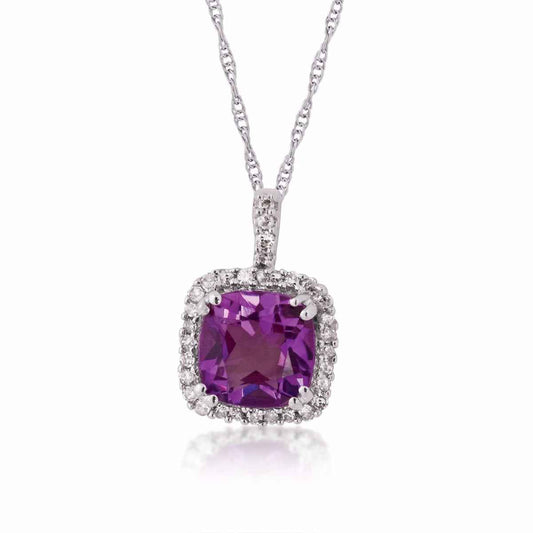 Amethyst and Diamond Necklace in 10K White Gold