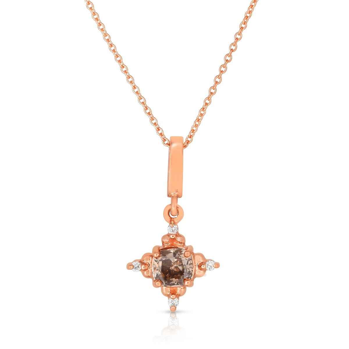 Mocha Lux 1/2 ct. tw. Cushion Cut Mocha Diamond and White Diamond Pendant in 14K Pink Gold
