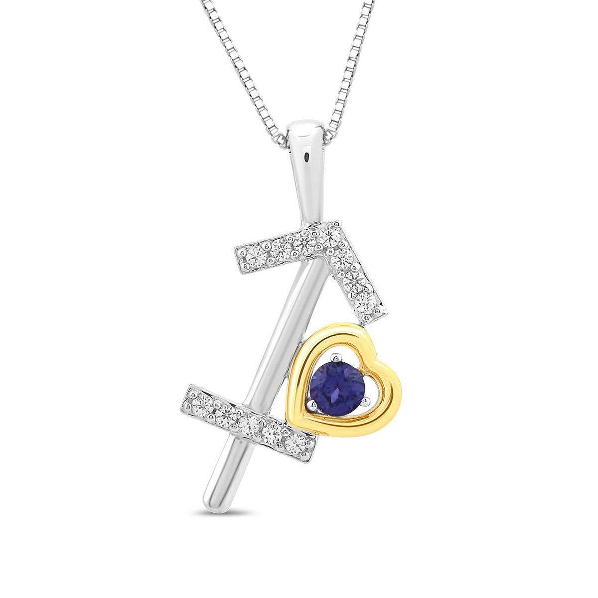Created Purple & White Sapphire Sagittarius Zodiac Pendant in Sterling Silver & 10K Yellow Gold Plating
