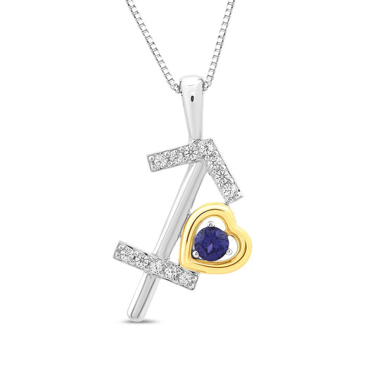 Created Purple & White Sapphire Sagittarius Zodiac Pendant in Sterling Silver & 10K Yellow Gold Plating