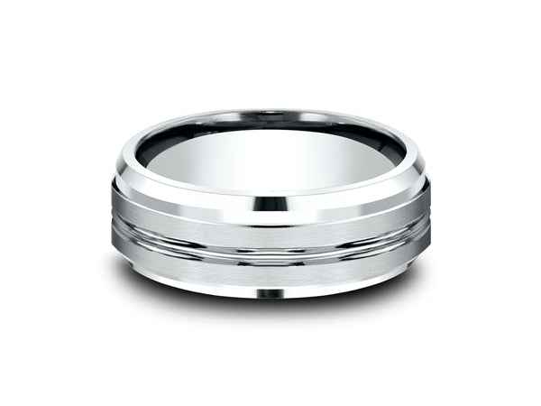 Benchmark Men's 8mm Satin Center Wedding Band in 10K White Gold