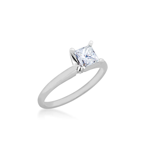 3/4 ct. tw. Princess Cut Diamond Solitaire Engagement Ring in 14K White Gold front view