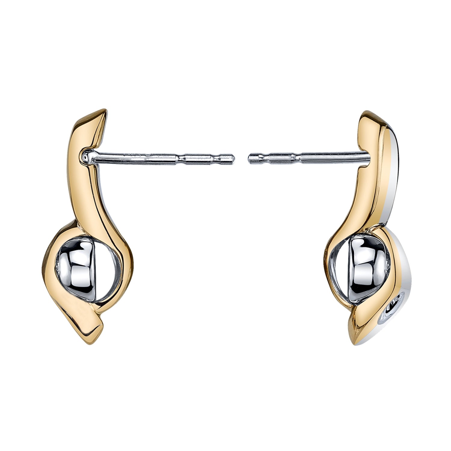 Sirena 1/5 ct. tw. Round Bezel Set Diamond Earrings in 10K Two-Tone White & Yellow Gold close-up detail