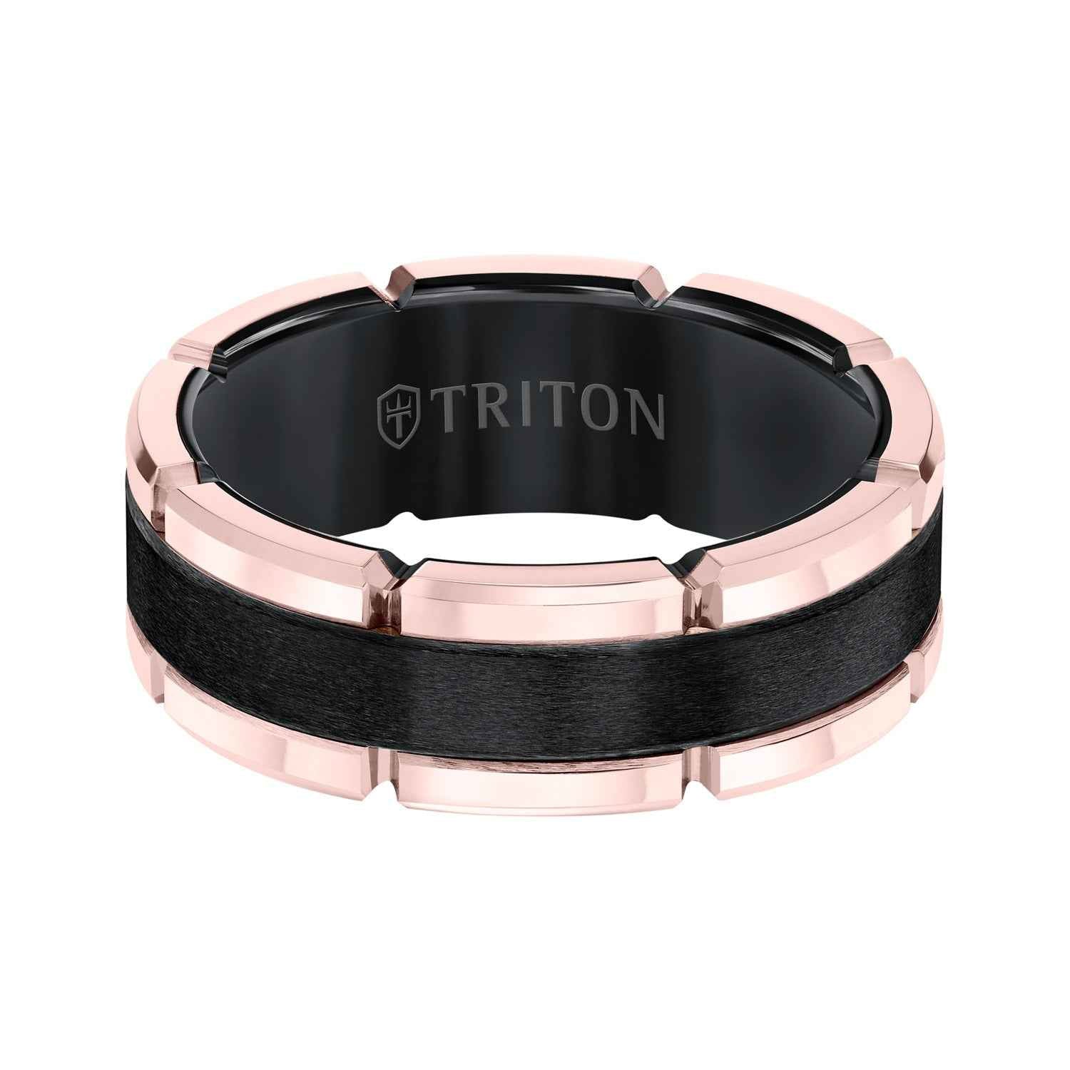 Triton Men's 8MM Black and Pink Tungsten Wedding Band
