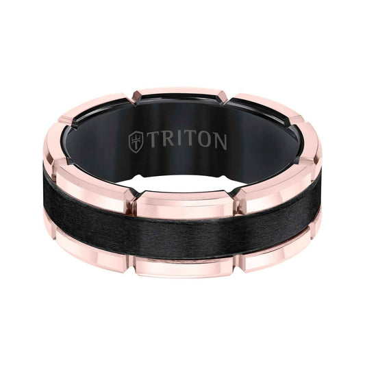 Triton Men's 8MM Black and Pink Tungsten Wedding Band