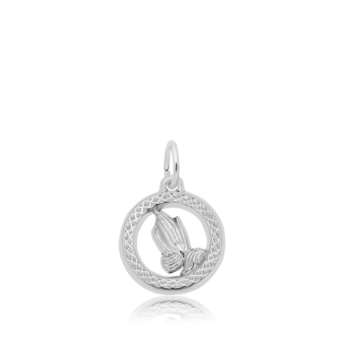Praying Hands Open Disc Charm in Sterling Silver