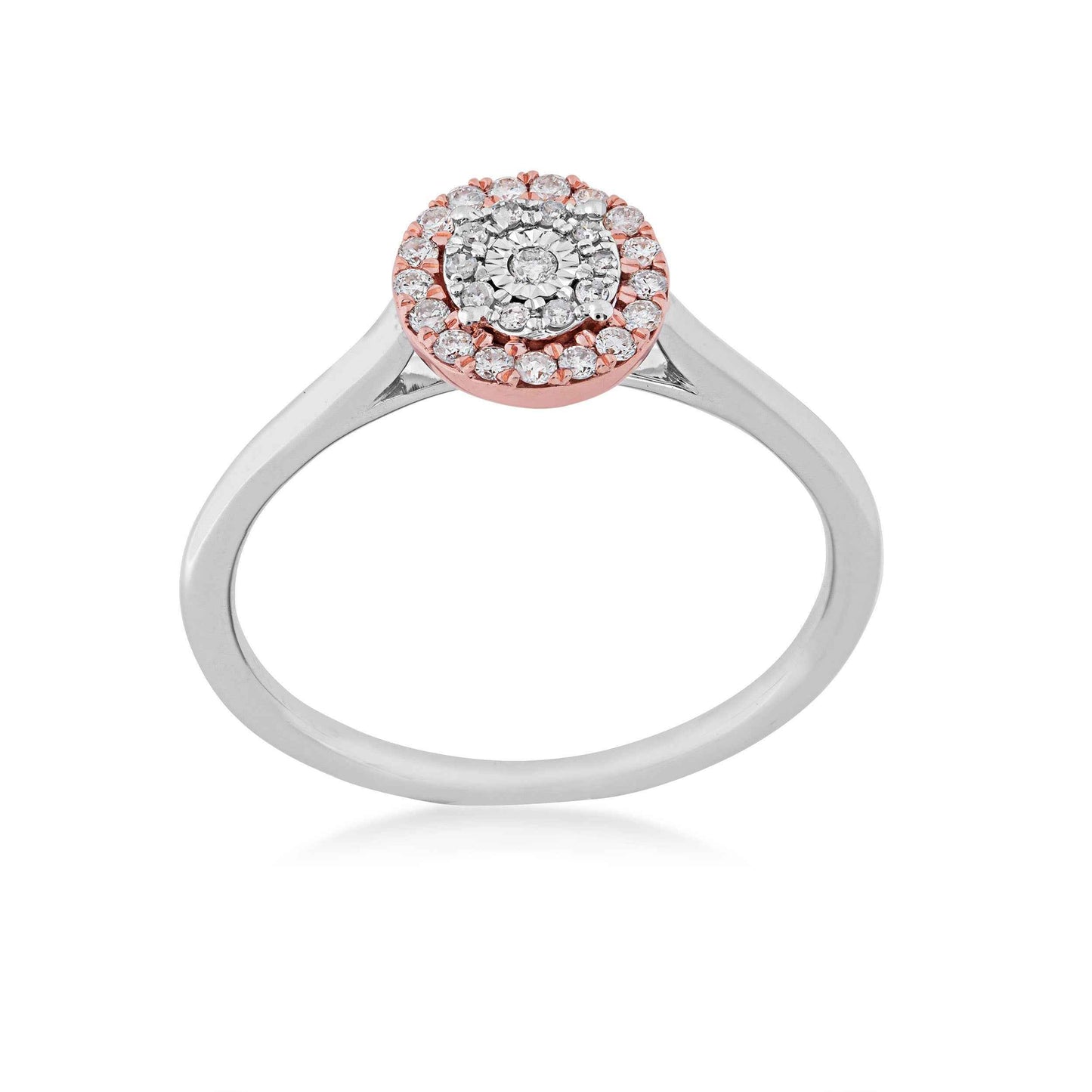 1/7 ct. tw. Round Diamond Cluster Halo Promise Ring with Miracle Plate in 10K White & Pink Gold
