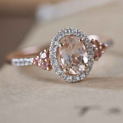 Impulse Collection Genuine Oval Morganite Fashion Ring with 1/10 ct. tw. Diamond Halo & Pink Sapphire Accented side profile